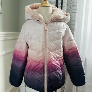Abercrombie Kids Gradient Pink and Purple Puffer Coat with Faux Fur Lining